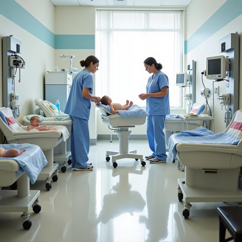 Spacious and well-equipped newborn nursery