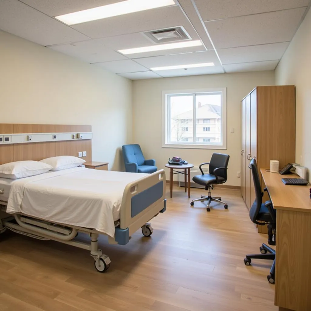 A comfortable and spacious patient room at East Hampton Hospital