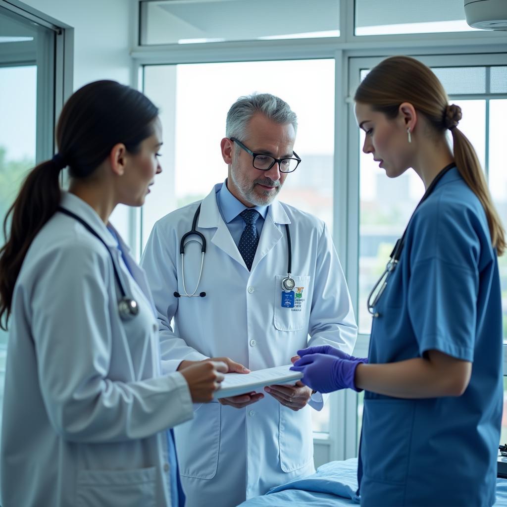 Medical professionals collaborating in a hospital setting