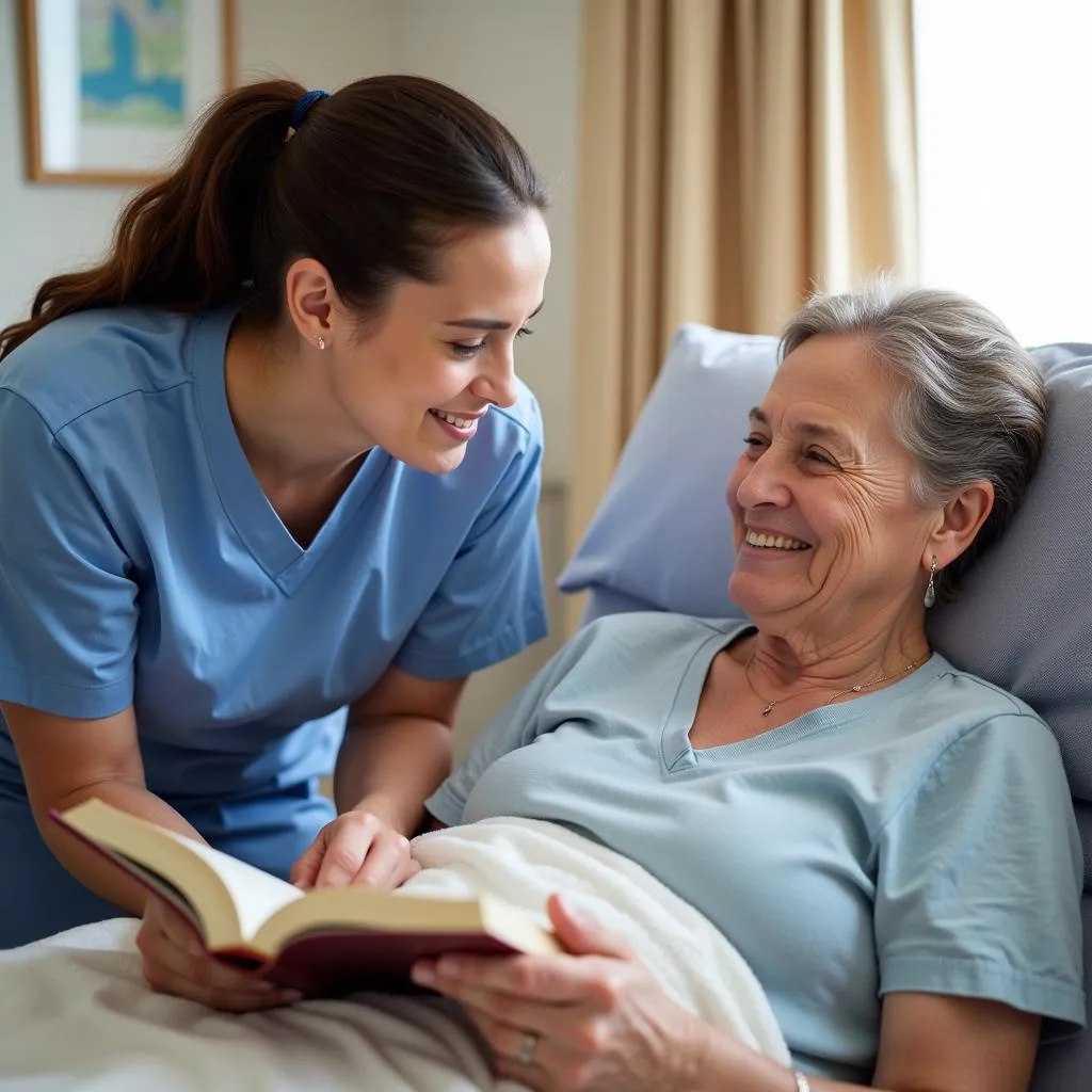 Edward Hospital volunteer assisting a patient