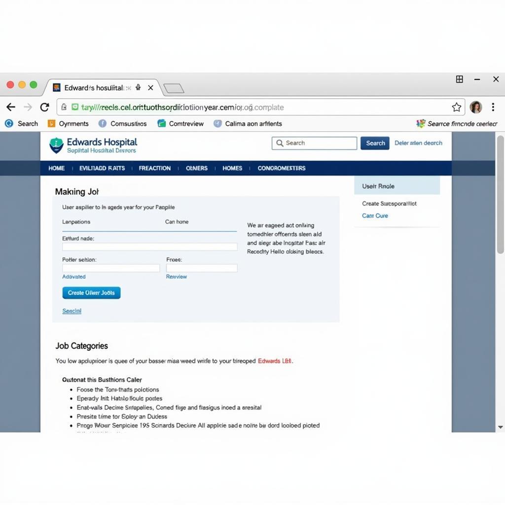 Screenshot of the Edwards Hospital online job application portal