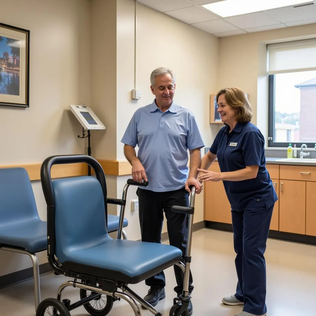 Physical Therapist Assisting Elderly Patient in a Hospital ACE Unit