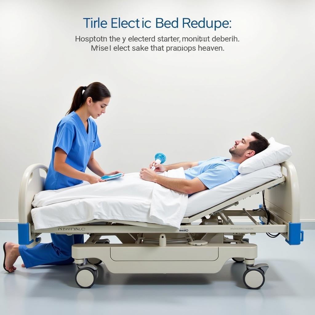 Medical professional attending to a patient in an electric hospital bed.