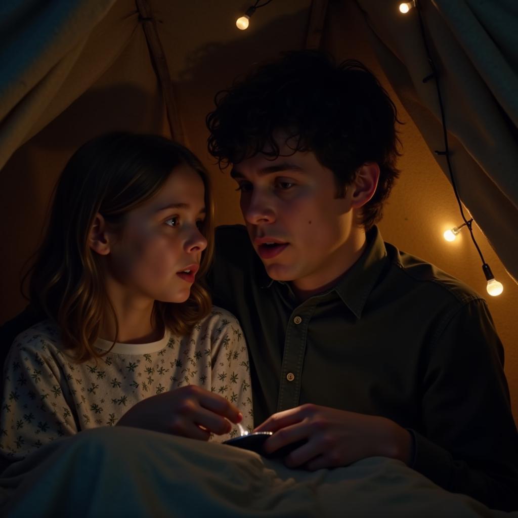 Eleven and Mike in blanket fort