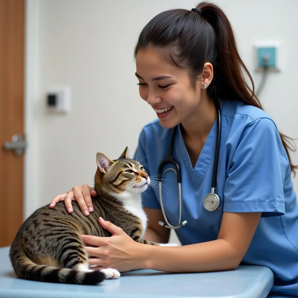 Vet Tech Comforting Cat