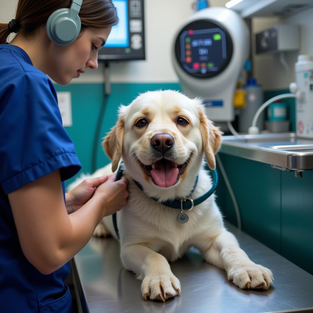 Emergency Veterinarian Examines a Dog