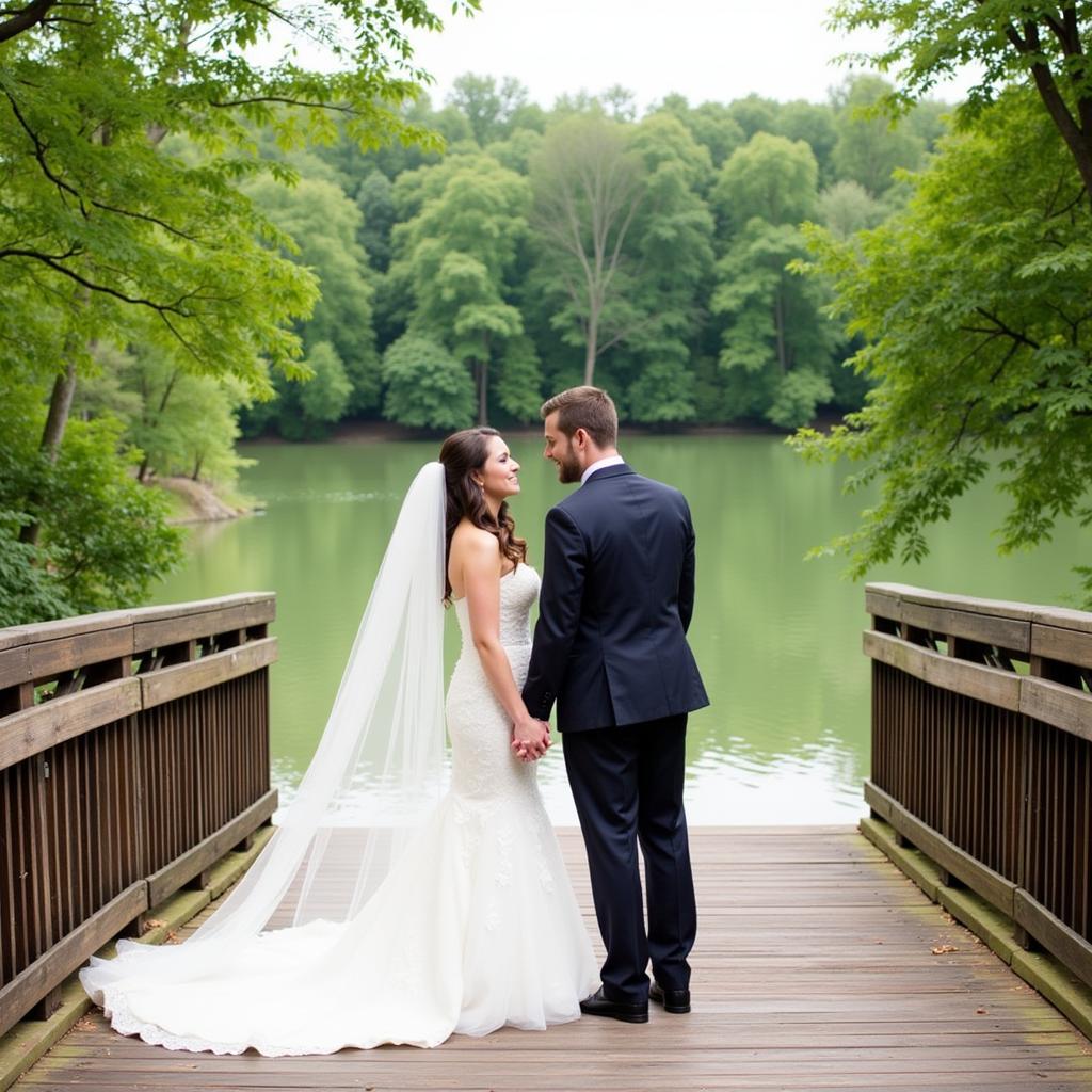 Romantic photoshoot with a couple by the lake at Emerson Park Pavilion Auburn