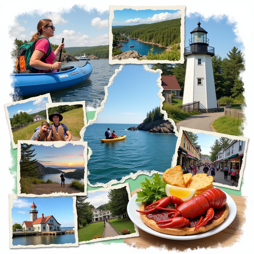 Tourists enjoying various activities along the coast of Maine