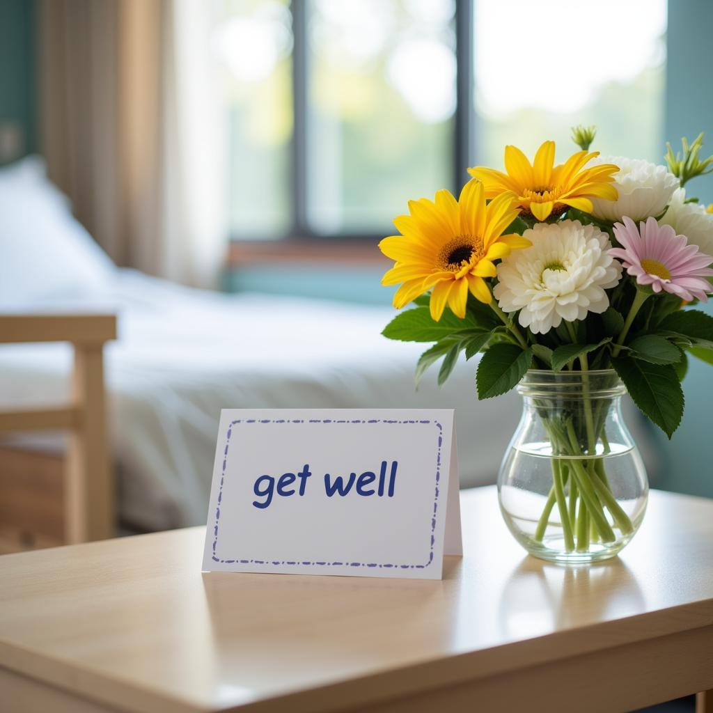 Fairfax Hospital Patient Room with Flowers and Get Well Card