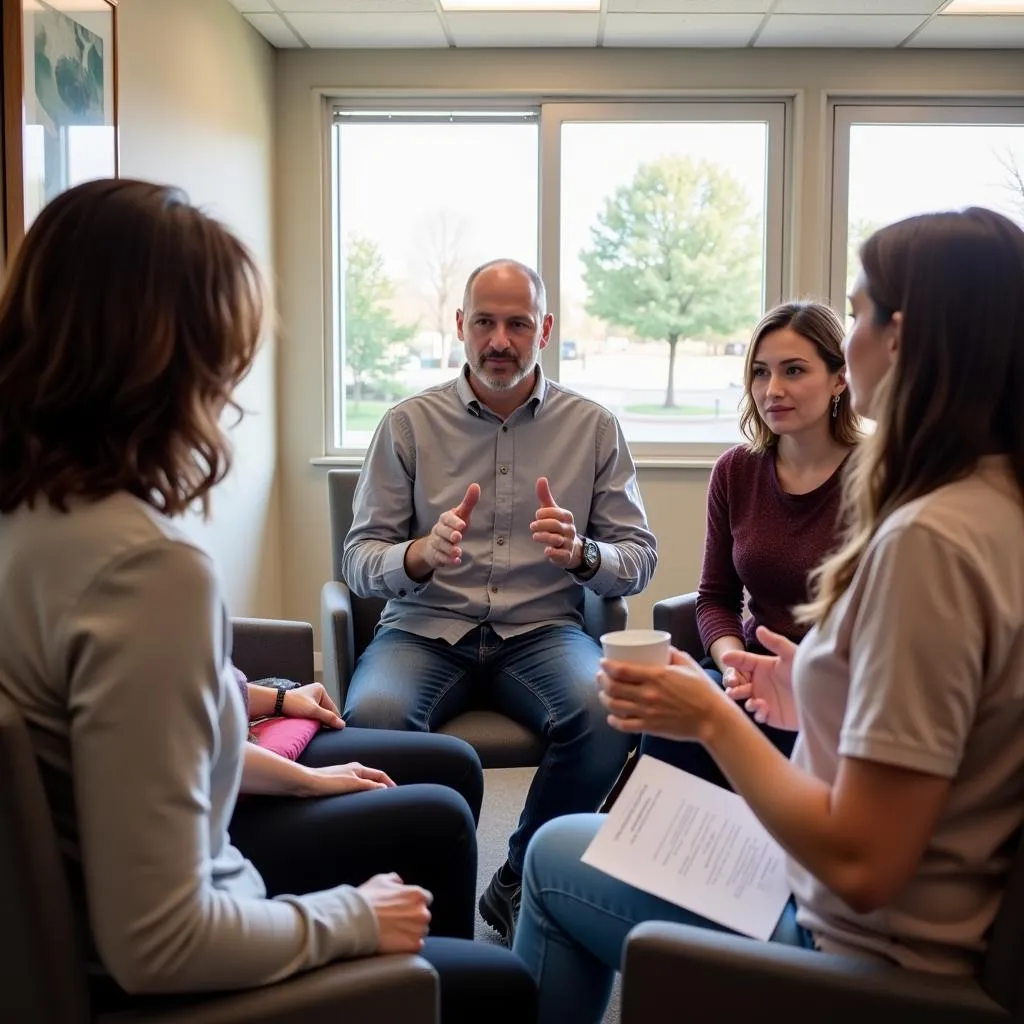 Diverse group of people participating in a hospital support group