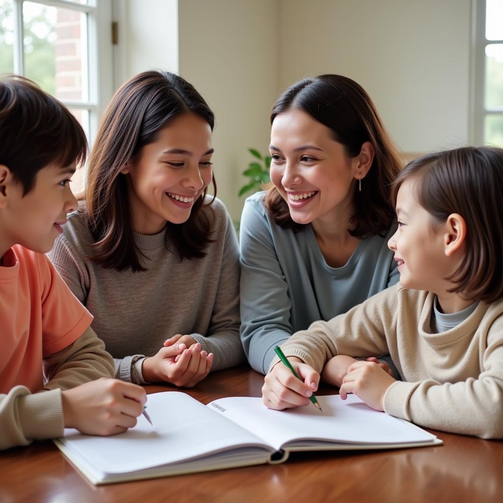 Family engaging in a conversation about mental health.