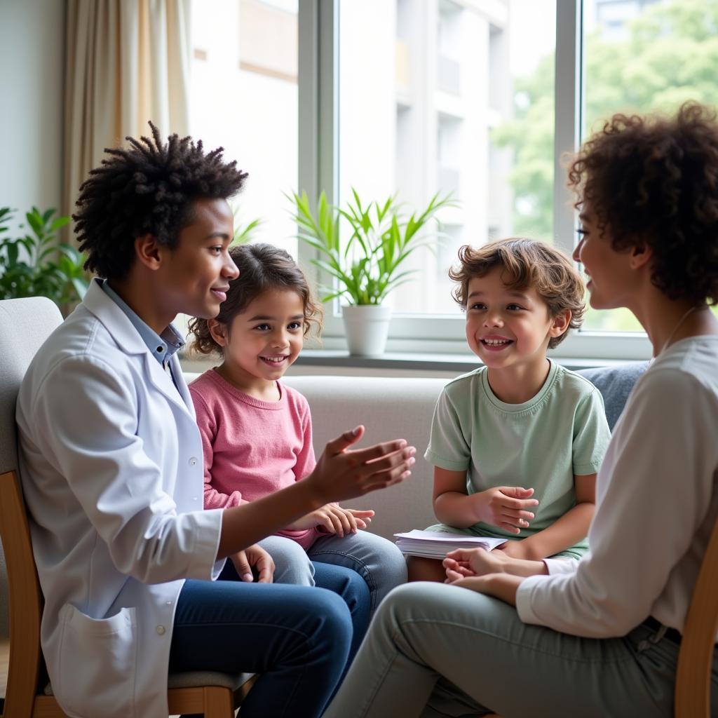 Family with Pediatrician in Waiting Room