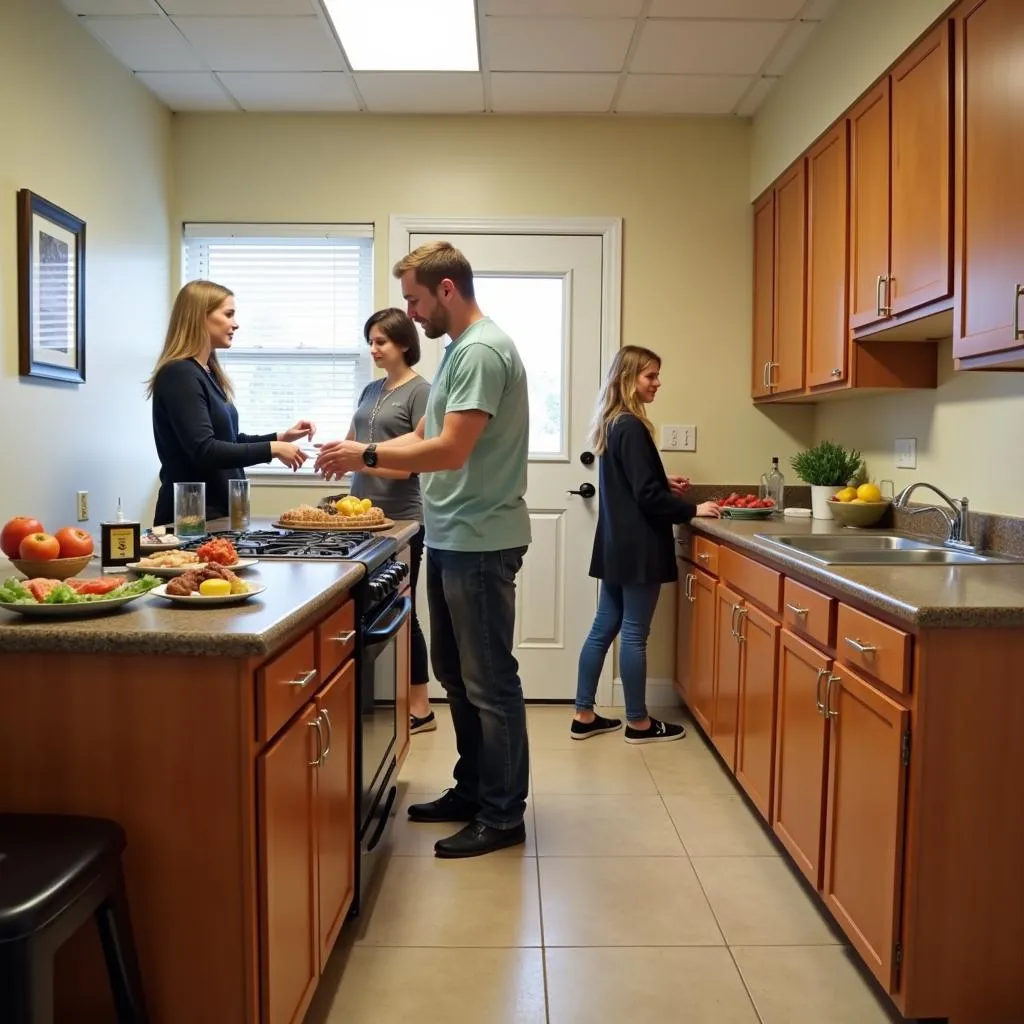 Family Preparing Meal in Hospital Rental Kitchen