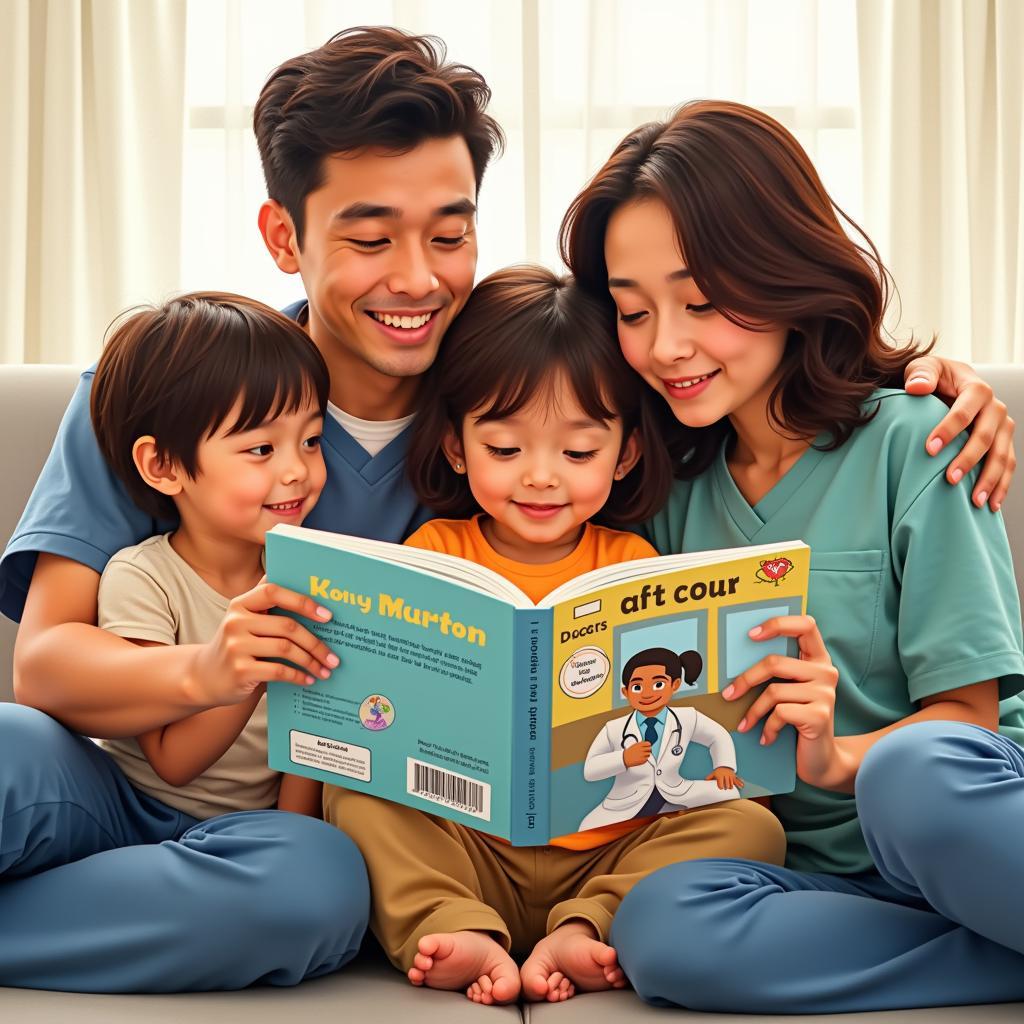 Family Reading a Book about Doctors