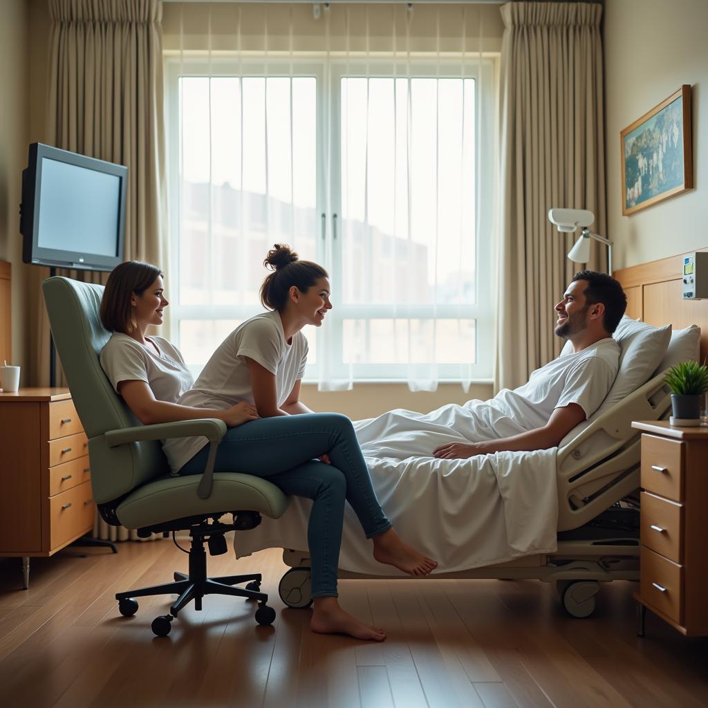 Family member comfortably resting in a hospital sleeper chair