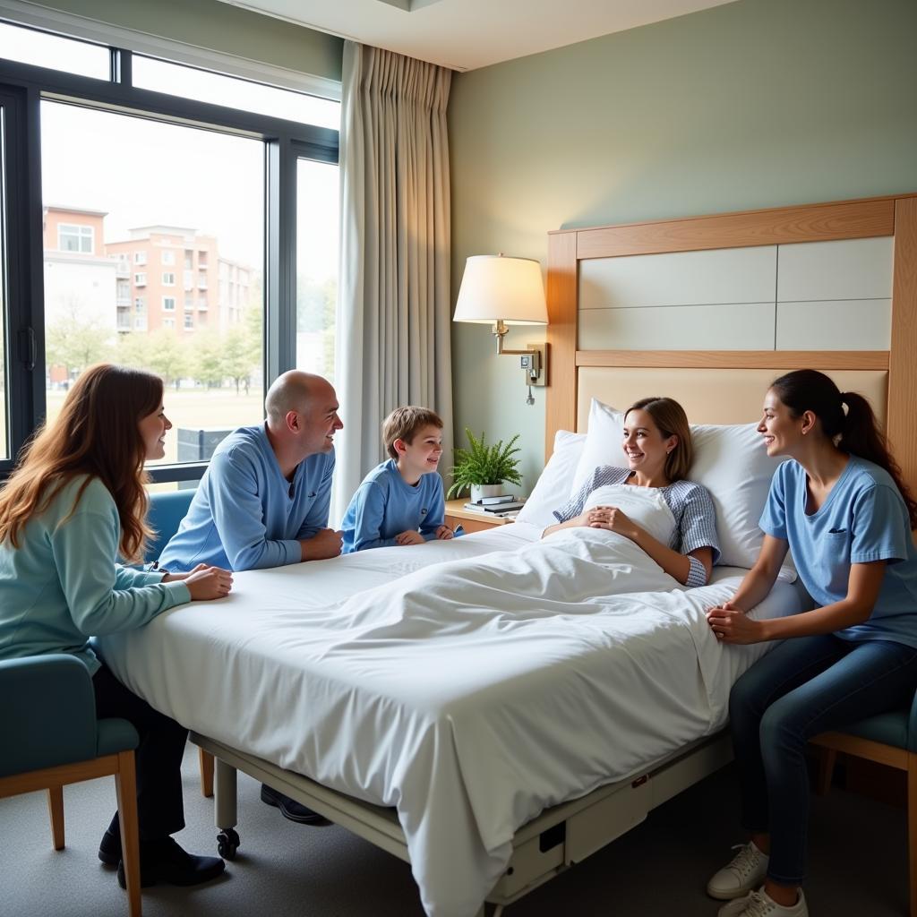 Family Visiting Patient in an Enclosure Bed