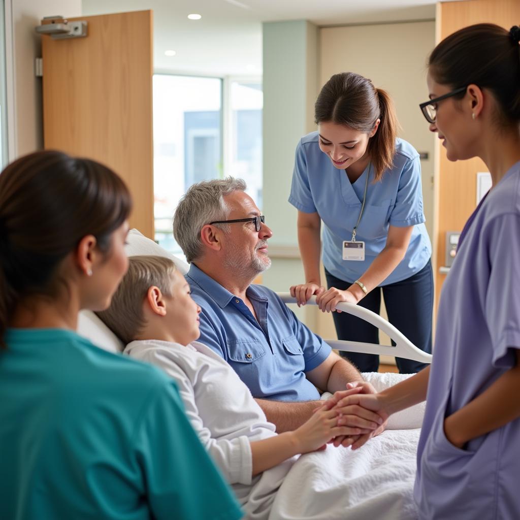 Family visiting a patient with a PSA present