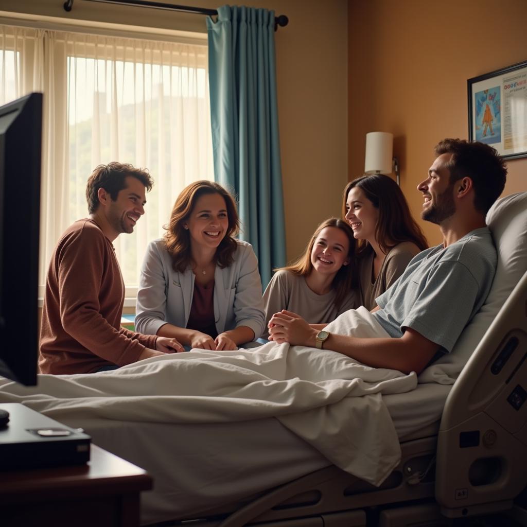 Family Sharing a Moment Watching TV in Hospital Room