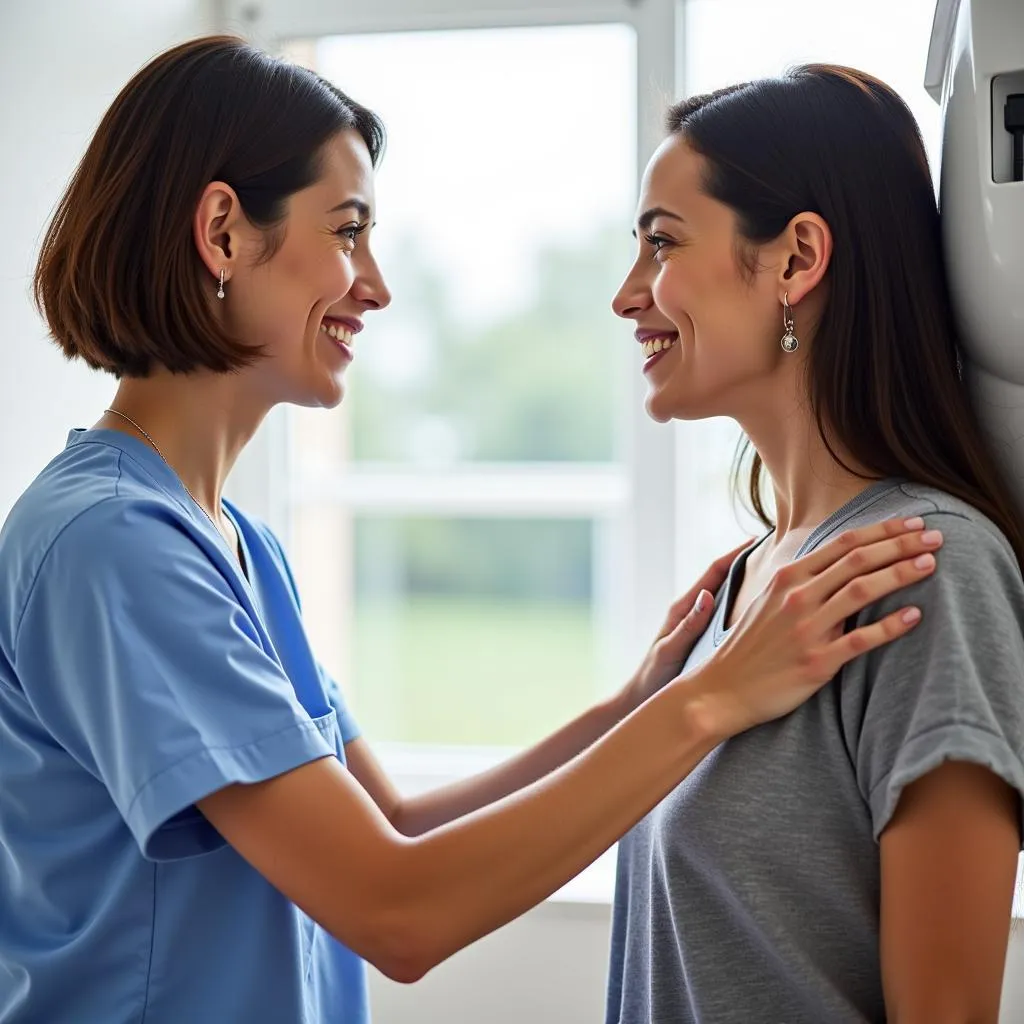 Patient Undergoing a Mammogram at Harris Breast Center