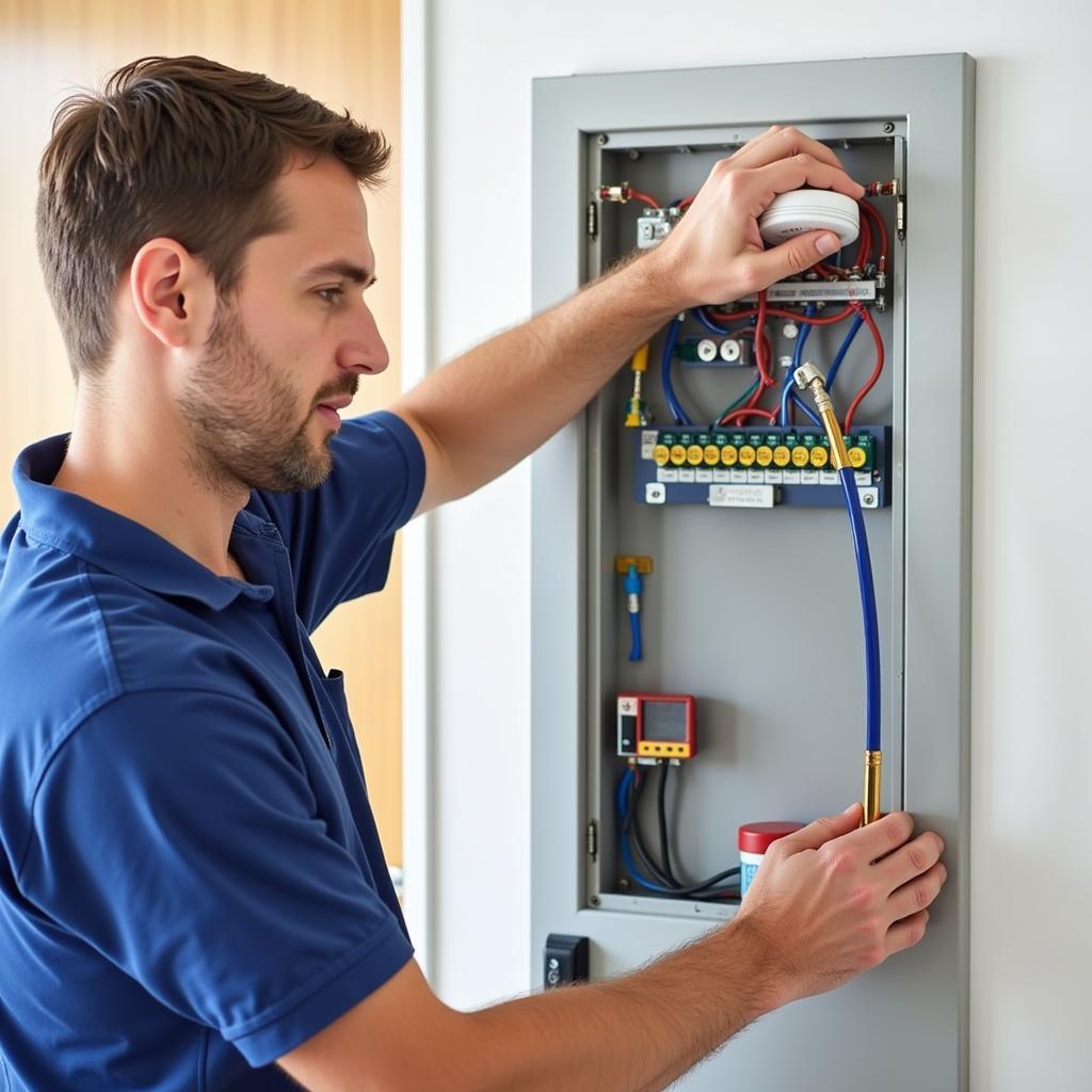 Fire Alarm Technician Performing Maintenance: Ensuring System Reliability