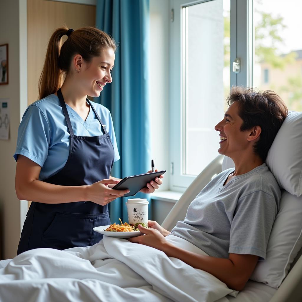 Food server taking a patient's meal order