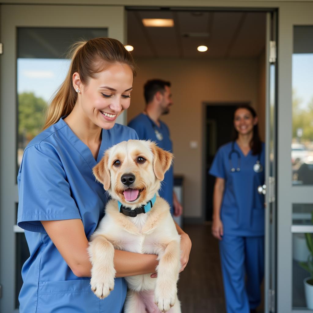 Happy Pet Owner at Forsyth Veterinary Hospital