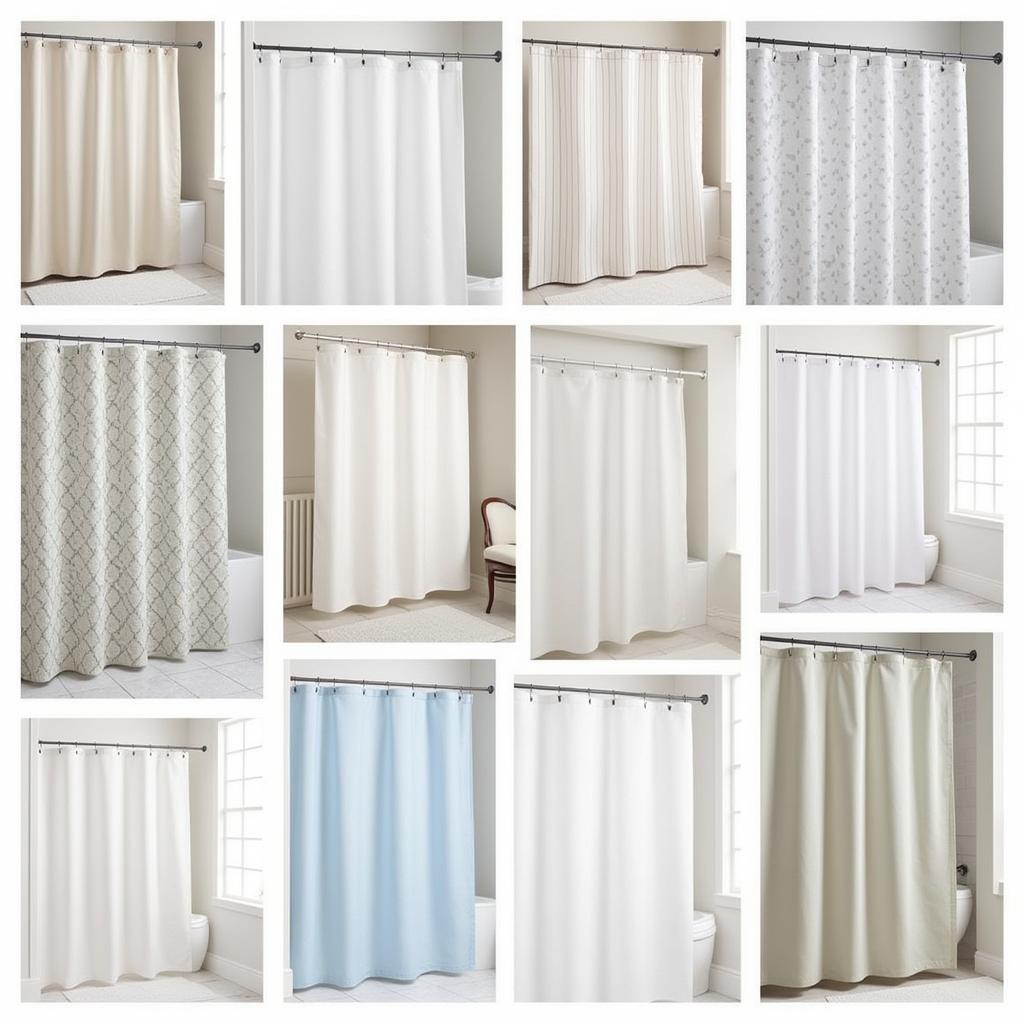 A selection of FPG shower curtains in various styles and colors