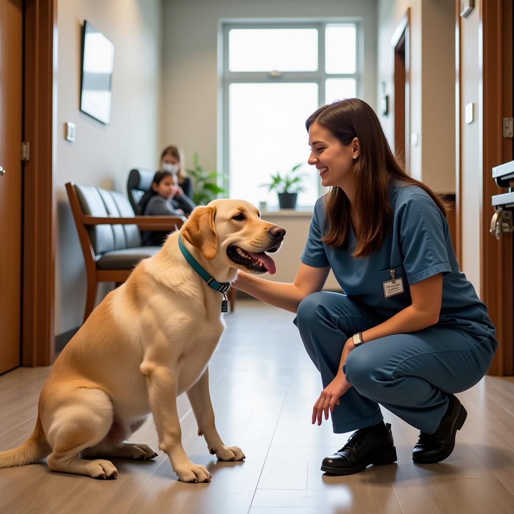 Friendly Staff Greeting Dog and Owner 