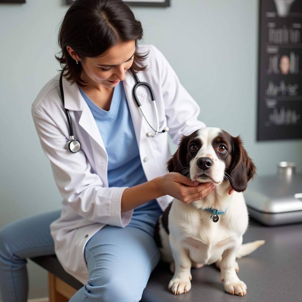 Veterinarian performing a check-up on a dog