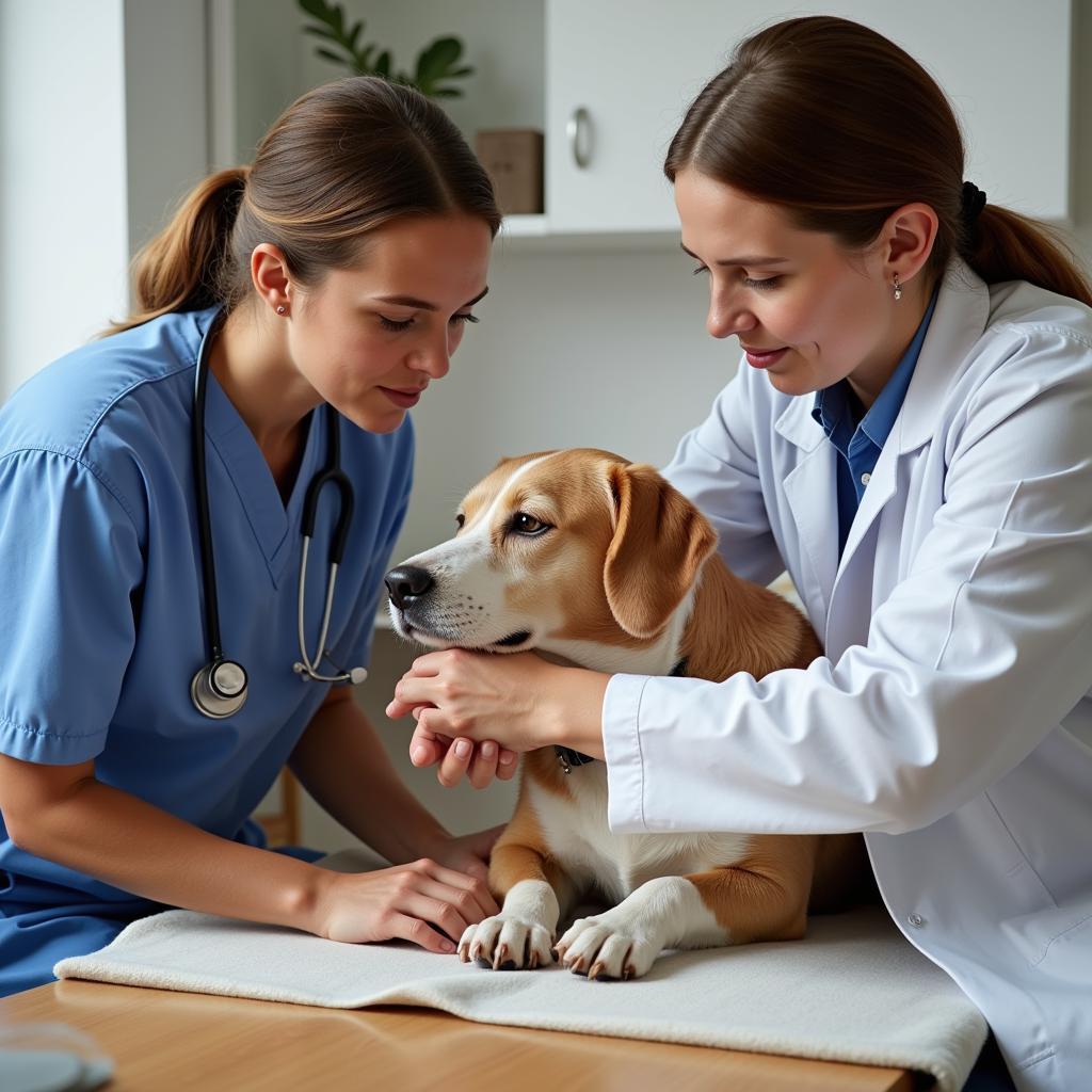 Experienced veterinarian conducting a thorough examination