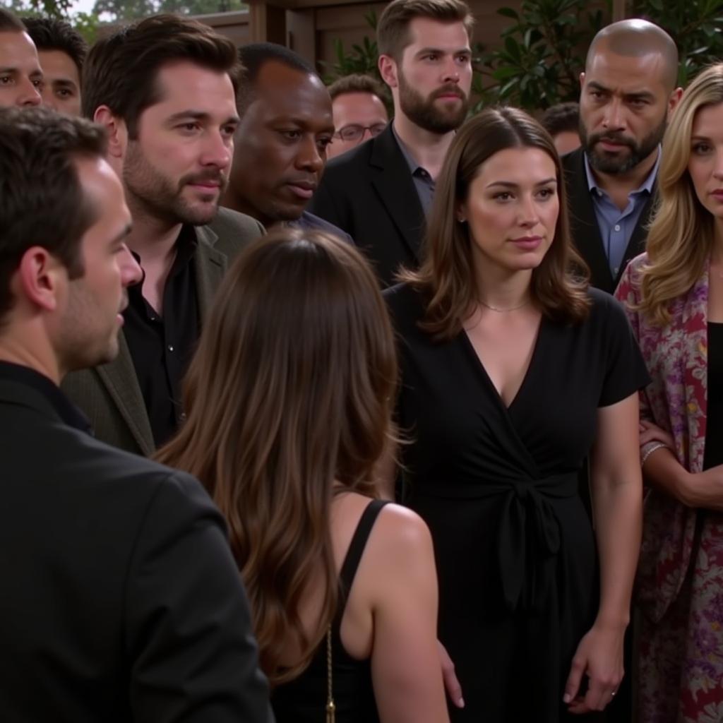 General Hospital characters gathered at a memorial service