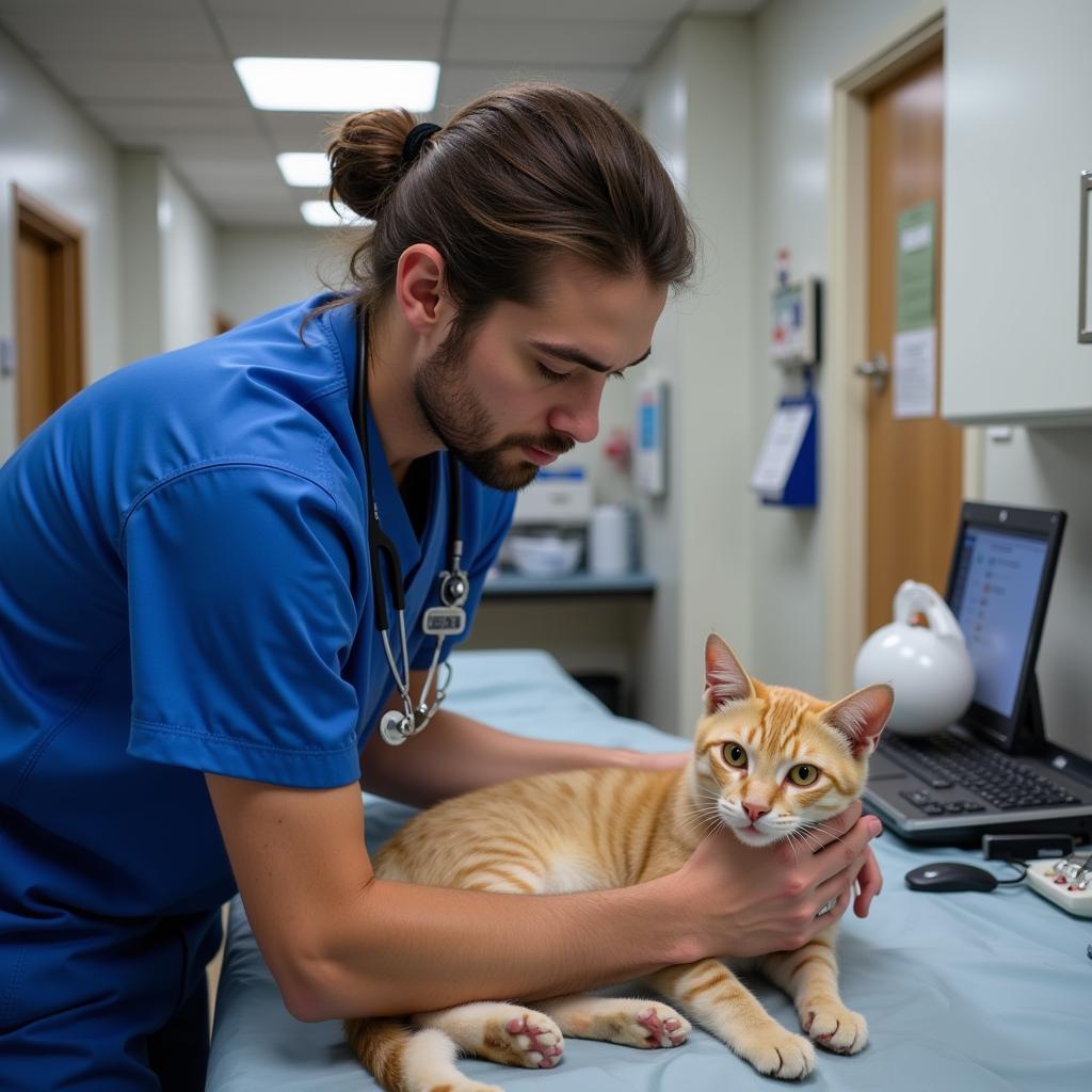 Veterinarian providing emergency care to a cat in Gibraltar