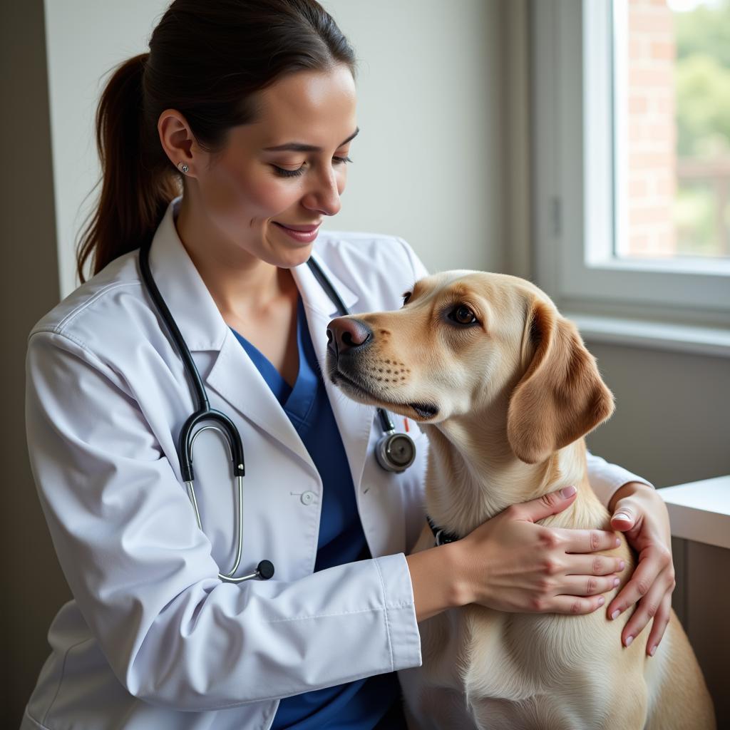 Veterinarian providing care for a senior dog 