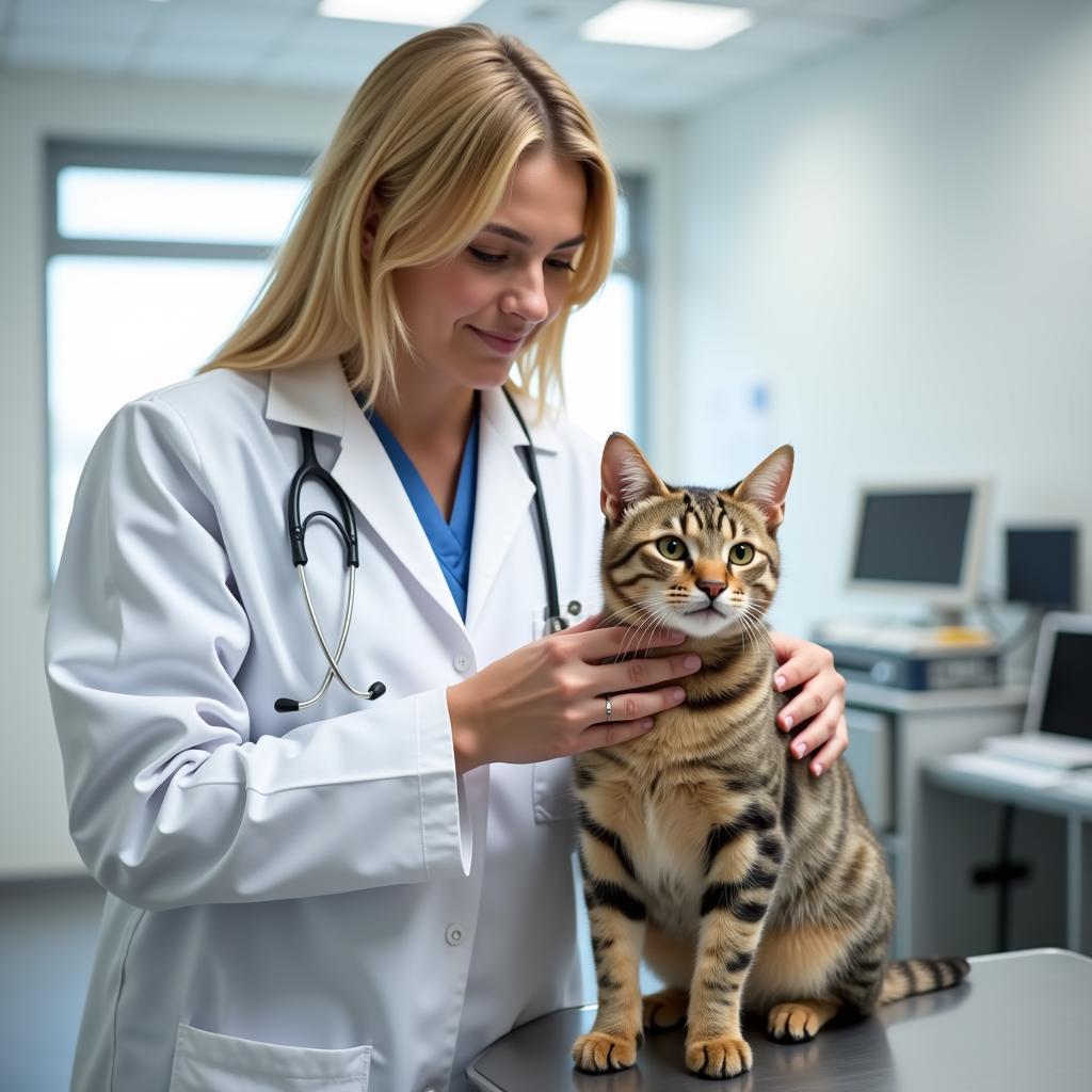  Veterinarian petting a cat in an exam room at Glens Falls Animal Hospital 