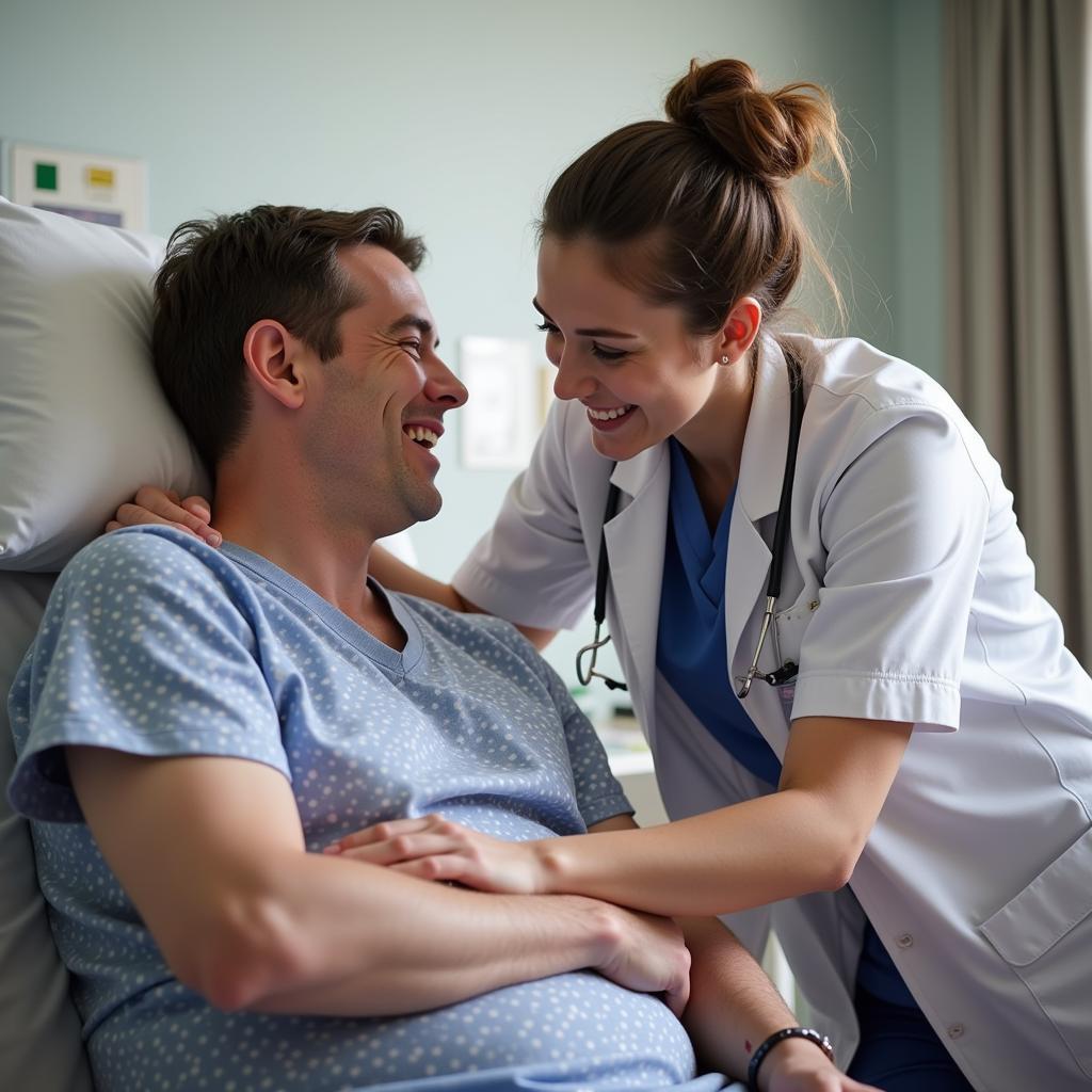 A Good Shepherd Hospital nurse comforting a patient