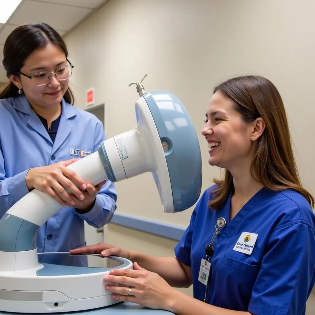 Nurse receiving hands-on training with advanced medical equipment at Good Shepherd Hospital