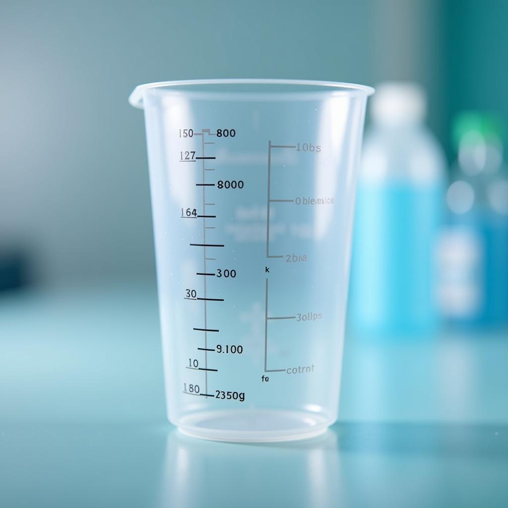 A close-up of a graduated plastic cup