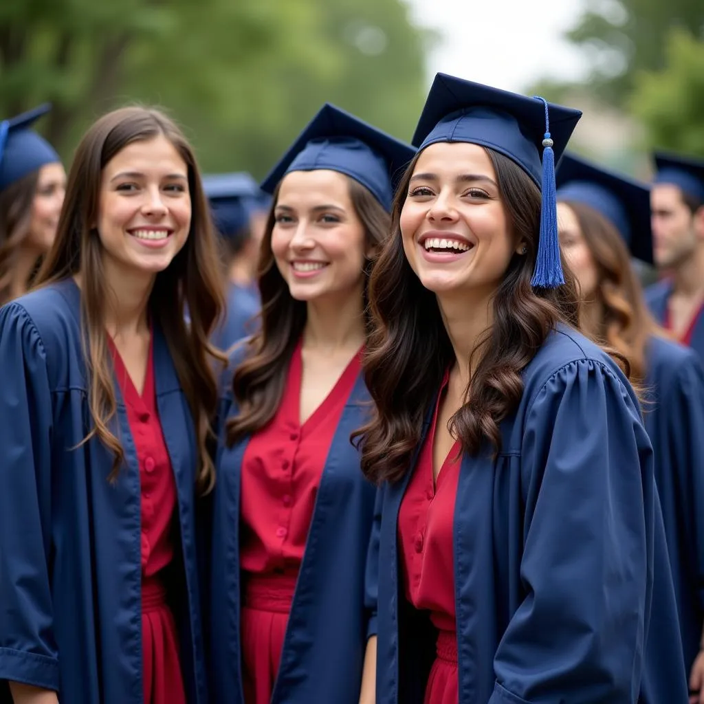 Graduates in caps and gowns celebrate completing their hospital administration course