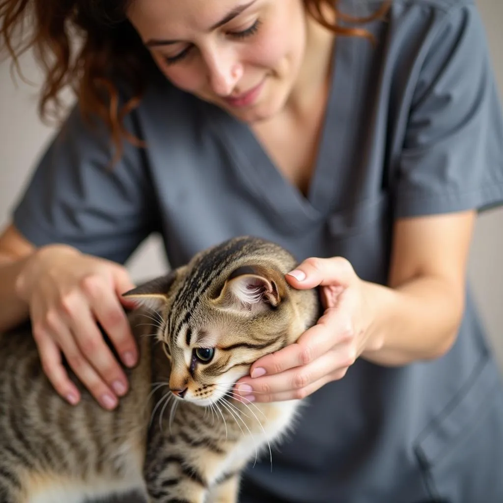 Groomer Comforting Cat