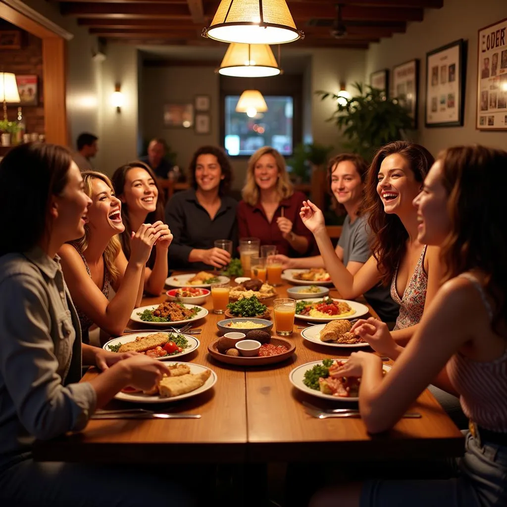 Friends Enjoying a Meal Together at a Southern Restaurant