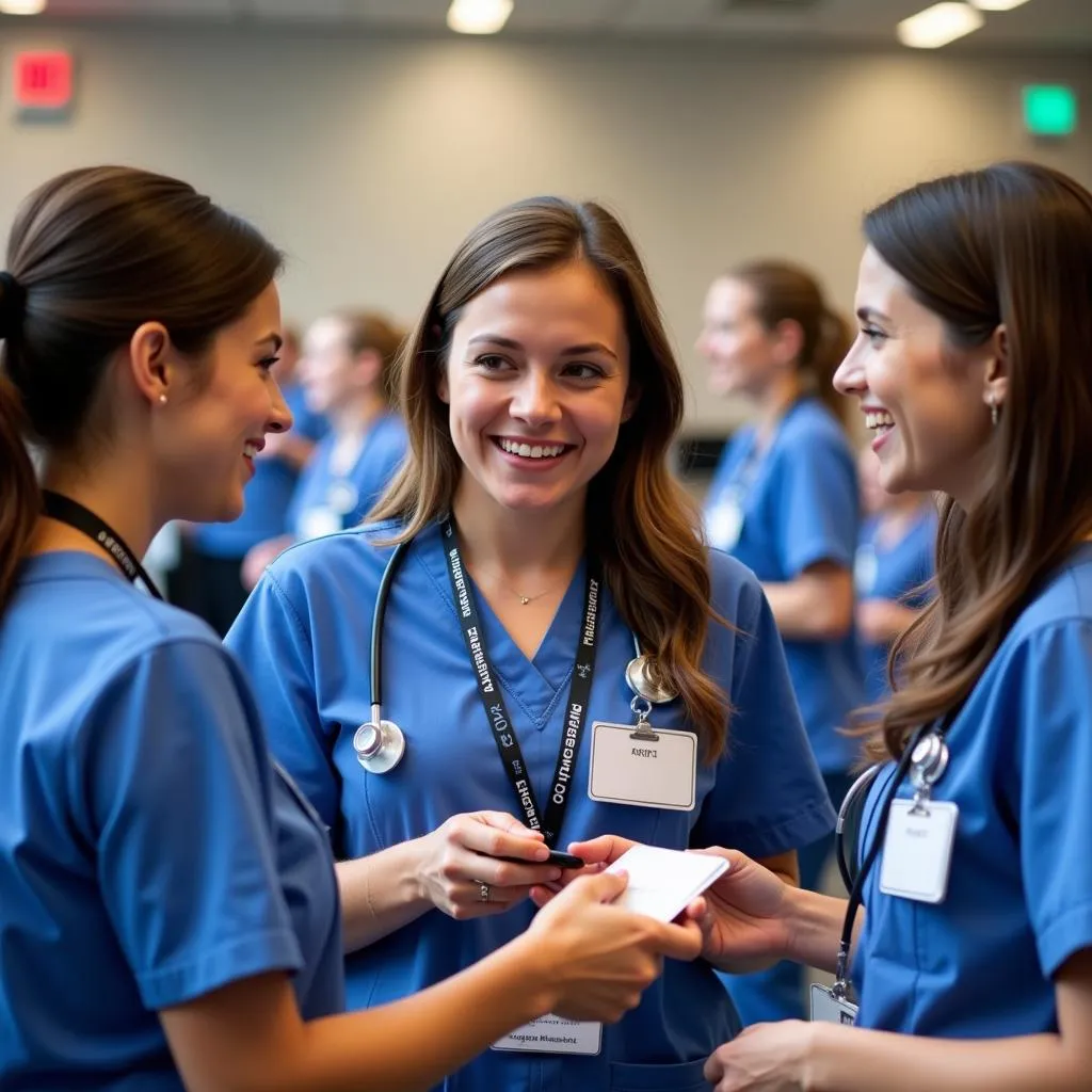 Nurses networking at a conference