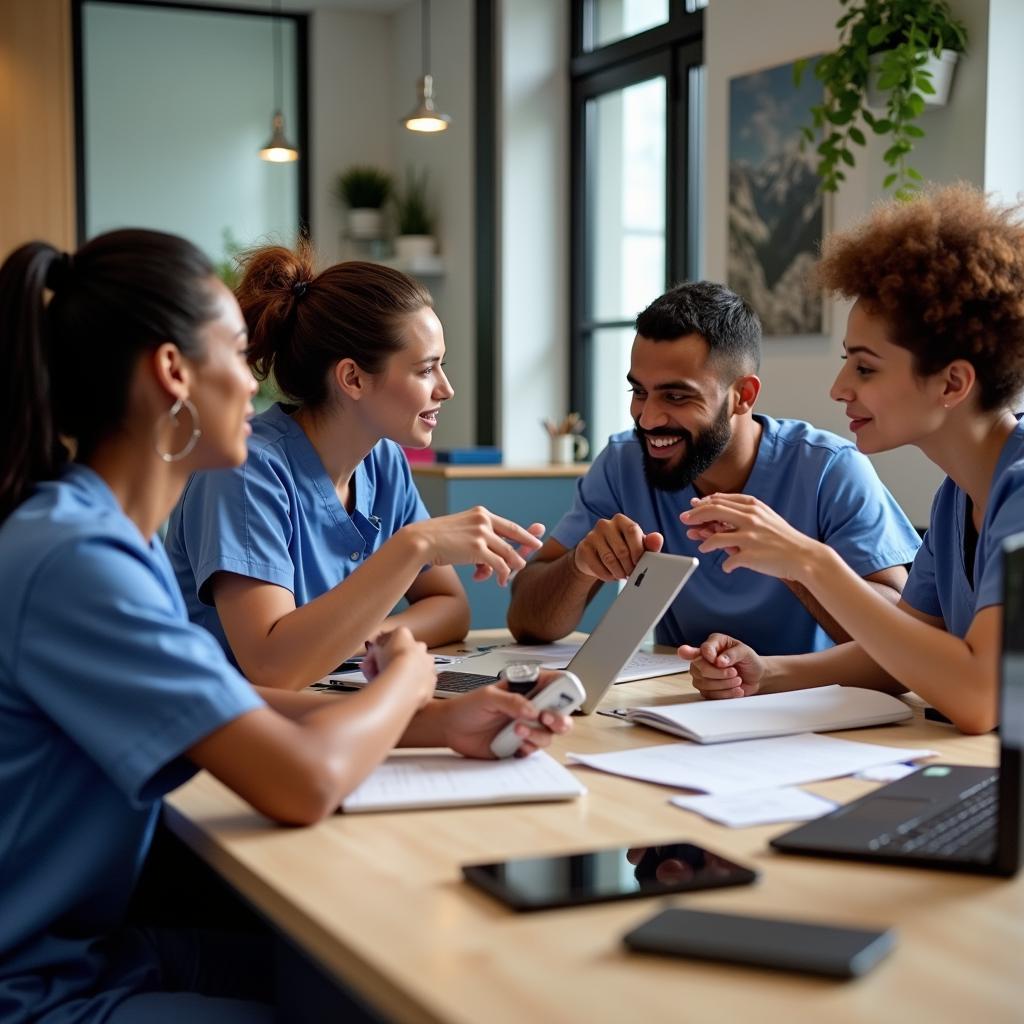 Travel nurses discussing hospital reviews