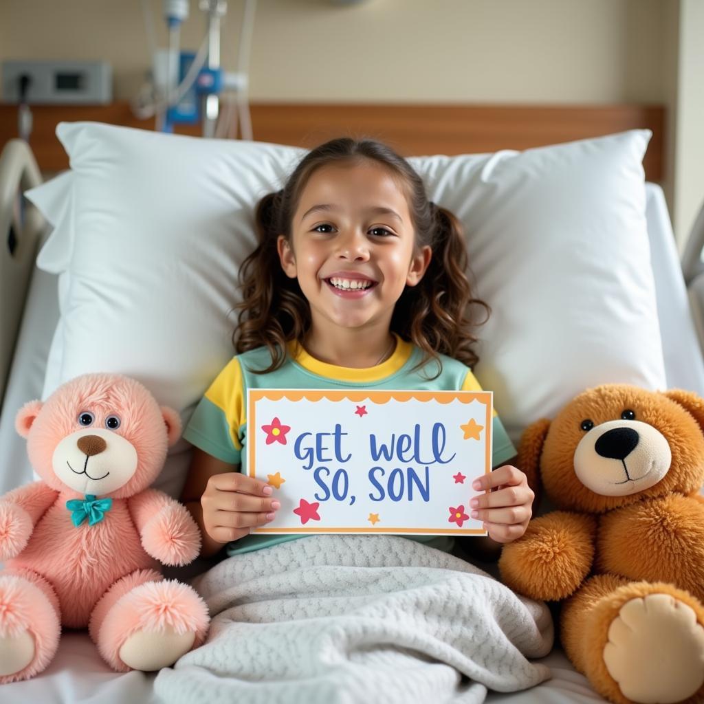 Happy child recovering in a hospital bed in Avondale