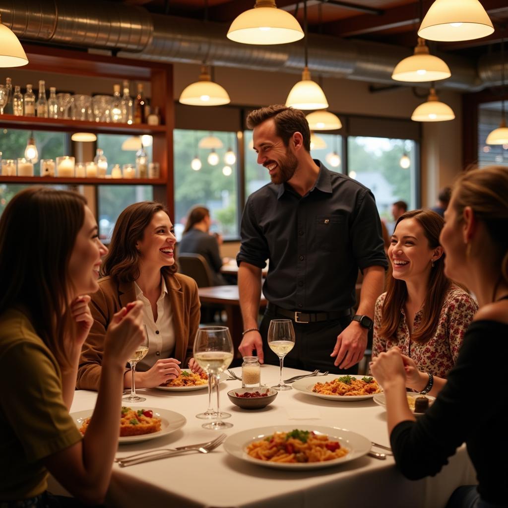 Happy customers enjoying dinner at a restaurant