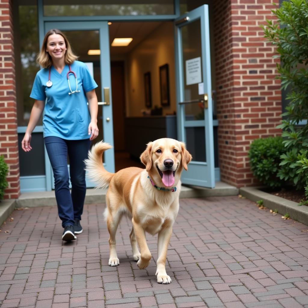 Dog leaving vet clinic in Baltimore