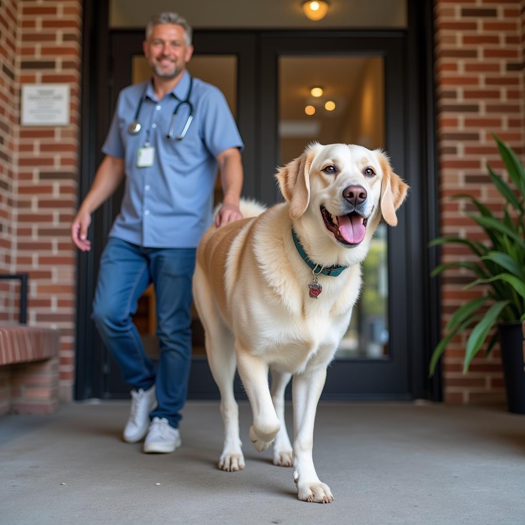 Happy Dog Leaving Cedarwood Veterinary Hospital