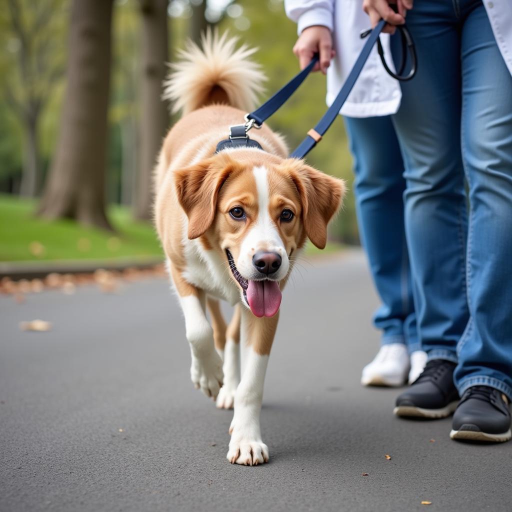 Happy dog leaving a Charlotte animal hospital after a check-up