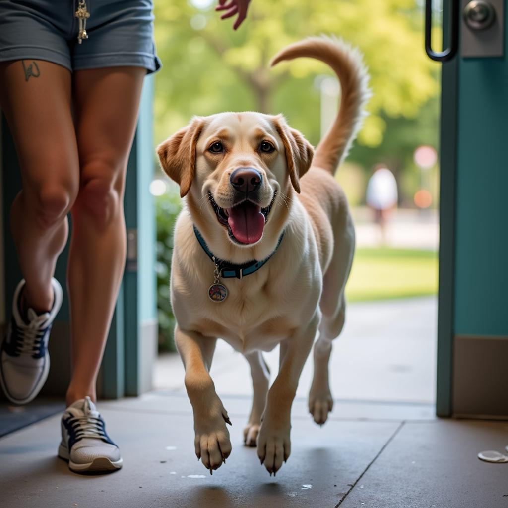 Happy dog leaving Dundee animal hospital