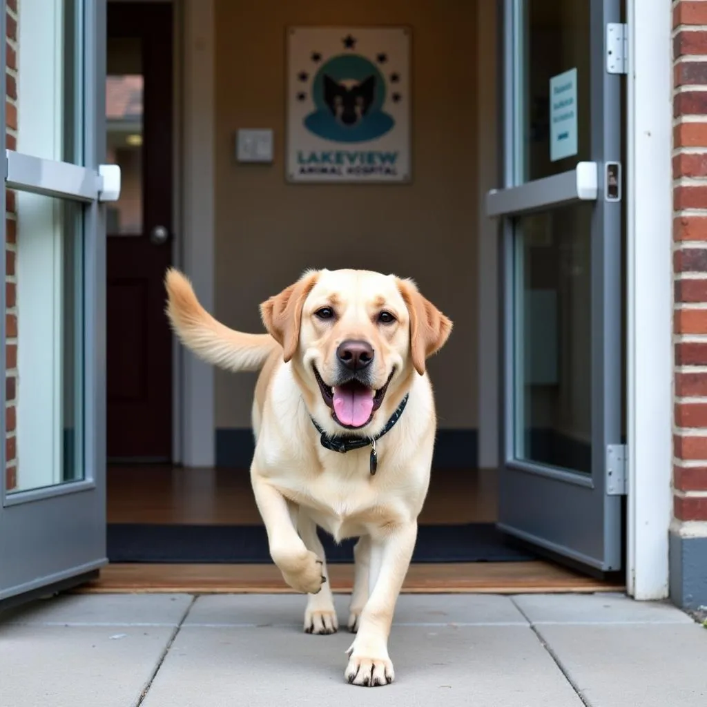 Dog Leaving Lakeview Animal Hospital