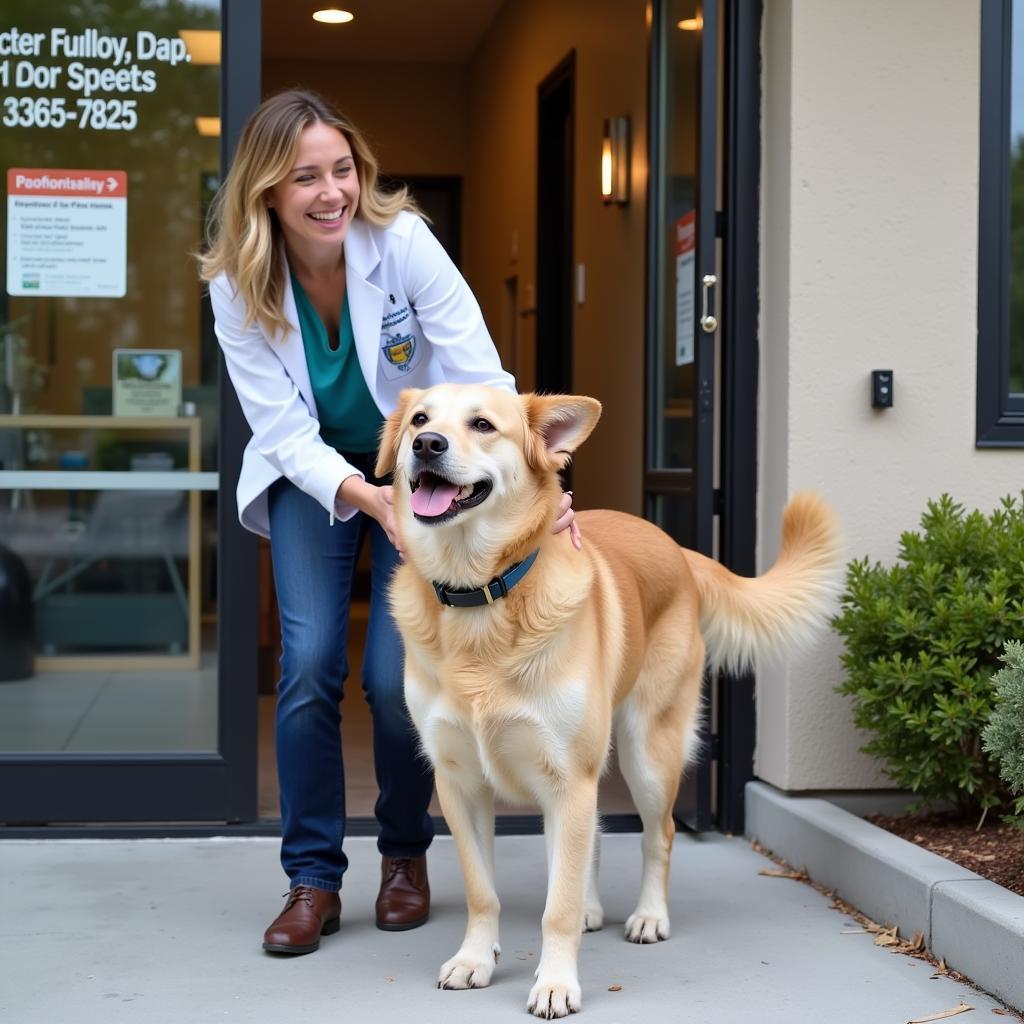 Happy dog leaving Lookout Valley Pet Hospital